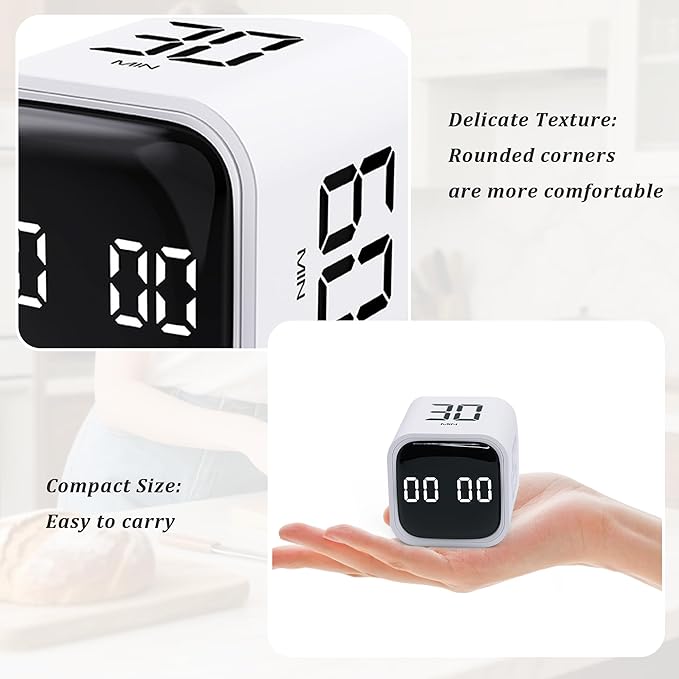 Rotating Pomodoro Timer 5,10,30, 60 Minutes Preset,Desk Productivity Flip Timer, Visual Cube Countdown Stopwatch,Custom Modes/Vibration/High/Low Volume,ADHD Timers, for Study, Work, School, Kitchen