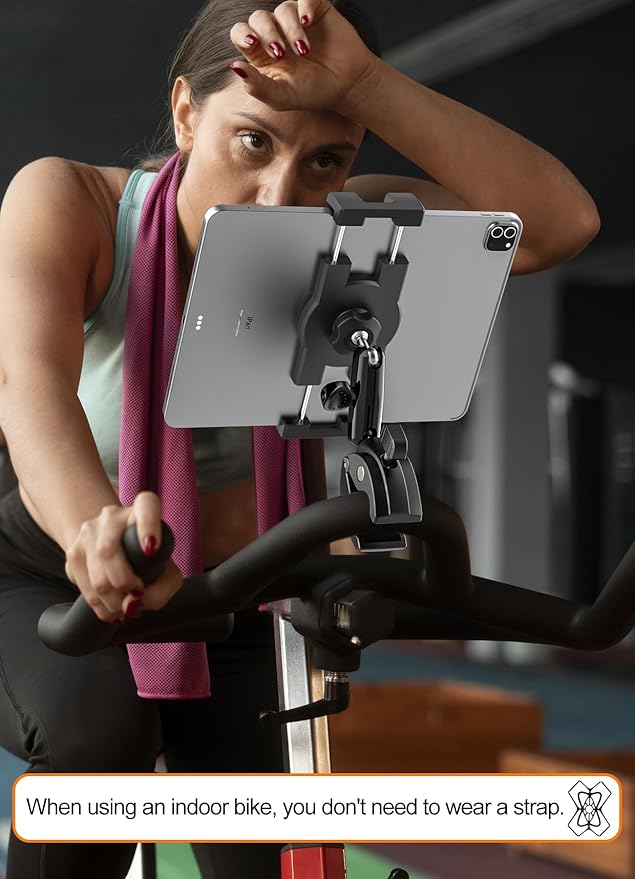 Motorcycle Bike Tablet Holder [Strong Stability & Durability] Bicycle Boat Stroller Gym Spin Bike Treadmill Tablet Mount Handlebar Clamp for iPad Pro Air Mini, Galaxy Tab, Kindle, Phone, 4-13"