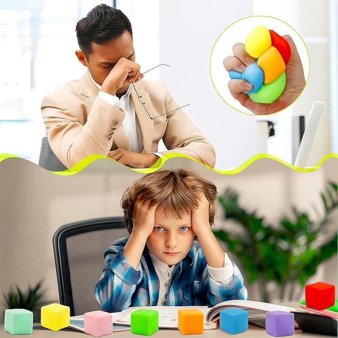 Squishy Fidget Toys, 24 Pack Stress Cube Balls Fidget Sensory Toys Bulk for Kids Adults Anxiety Relief Goodie Bag Stuffers Classroom Prizes Party Favors Teens Boys Girls Christmas Birthday Gifts