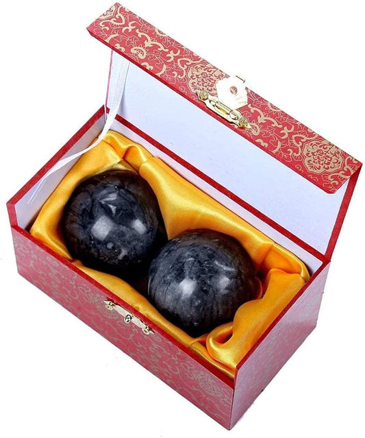 BRABUD 1.4'' Dark Grey Marble Baoding Health Stress Exercise Balls Chinese Exercise Stress Balls Craft Collection (box-packed)