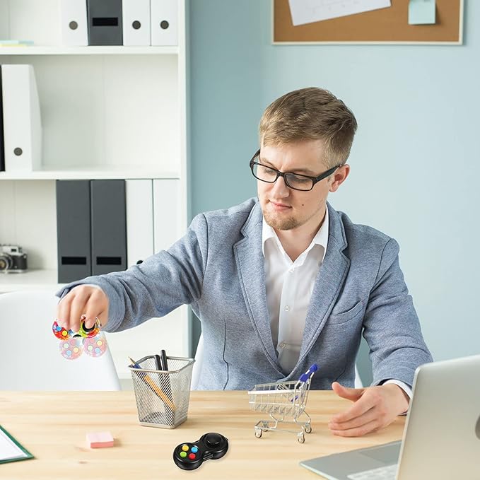 Skylety 2 Pcs Fidget Toys for Adults Fidget Pad Christmas Basket Stuffers Stress Relief Cube Clicker Controller Sensory Educational Toy for ADHD Autism Spinner(Colorful and Black Style)