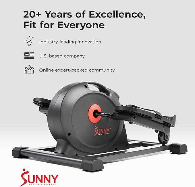 Sunny Health & Fitness Smart Mini Elliptical Trainer, Indoor Under-Desk Pedal Exerciser for Mobility & Cardio Workout, Free SunnyFit App Connection, Optional Motorized w/Remote Control