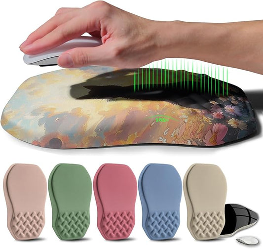 Ergonomic Raised Mouse Pad Wrist Support with Bilateral Slope Memory Foam Mousepad for Wrist Rest and Carpal Tunnel Pain Relief 11.8x7.9〃Flower Sea Cat