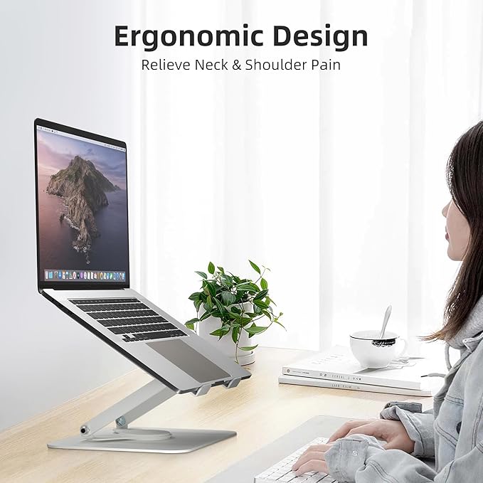 suptek Laptop Stand for Desk, Adjustable Computer Notebook Stand with 360° Rotating Base, Ergonomic Laptop Riser for Collaborative Work, Foldable & Portable Laptop Stand,fits for 11-17" Laptops,White