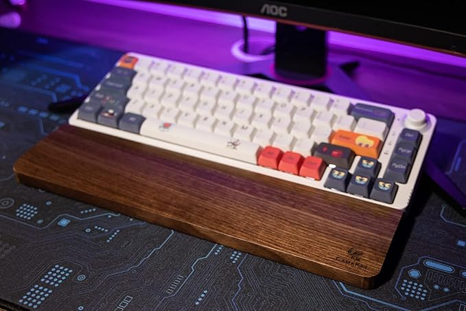 GK GAMAKAY Wooden Wrist Rest Pad, 12.8" Compact Ergonomic Walnut Wood Hand Wrist Rest for 60% 75% Mechanical Keyboard, Non-Slip Palm Pad for Comfortable Typing and Playing (for 75%)