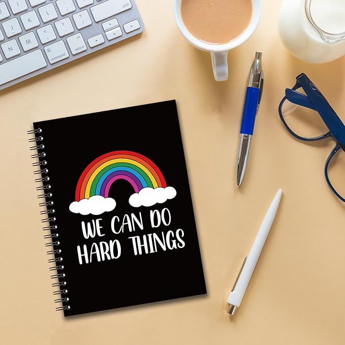YAZMEEN Inspirational Blank Spiral Notebook（160 Pages） We Can Do Hard Things Hardcover Sketchbook Rainbow Notebook Gift Funny Encouragement Gift for Teacher Student Colleague Team Member Office Work