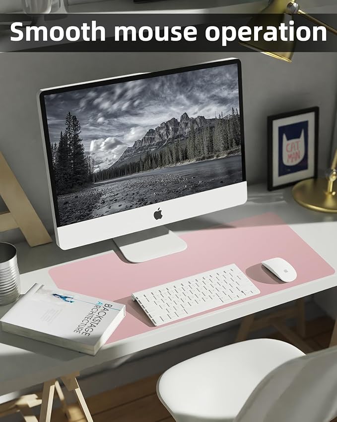 Leather Desk Protector, Non-Slip PU Laptop Mat for Office/Home - Waterproof Writing Pad (31.5"x15.7", Rose Pink)