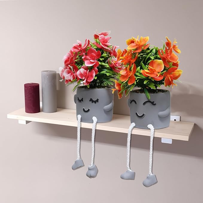 Zerzsy Cute Artifical Plants in Cement Pots, Small Fake Plants for Office Decorations, Mini Faux Succulents for Home Desk Shelf Decor-Set of 2