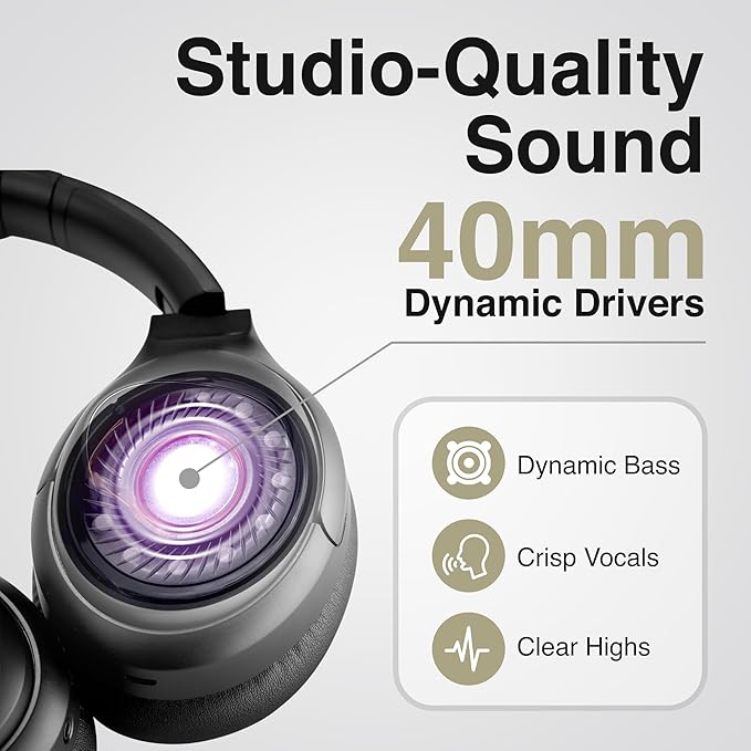 Puro Sound Labs PuroPro Hybrid Active Noise Cancelling Headphones, Volume Limiting, Hi-Res Audio, 32h Playtime, Wireless Over Ear Headphones with Mic, Comfortable Fit, Ideal for Travel & Work – Black