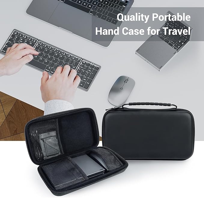 Foldable Keyboard and Mouse for Laptop, Travel Bluetooth Folding Keyboard Mouse with Portable Case, Rechargeable Keyboard for Business, 2.4G Wireless & Bluetooth, for iPad Tablets Laptop iOS Android