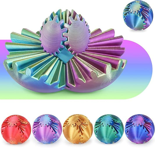 Gear Ball 3D Printed Cube Fidget Toy,Gear Sphere Fidget Toys,Sensory Toys for Stress and Anxiety Relief, Desk Toy Fidget Spinners,Stocking Stuffers for Adults & Kids Gift (Blue Green Purple, 3.1 Inch)