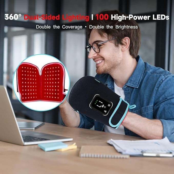 Red Light Therapy Gloves for Hands, 100LEDs Red & Near-Infrared, Dual Wavelength 660nm & 850nm, 5 Modes, Wireless, Rechargeable 5000mAh Battery, for Hand & Wrist Treatment
