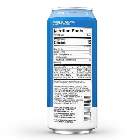 ZOA Zero Sugar Energy Drinks, Super Berry - Sugar Free with Electrolytes, Healthy Vitamin C, Amino Acids, Essential B-Vitamins, and Caffeine from Green Tea - 16 Fl Oz (12-Pack)