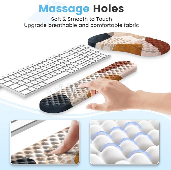 HAOCOO Ergonomic Mouse Pad Wrist Support and Keyboard Wrist Rest, 3 PCS Computer Carpal Tunnel Mouse Pads for Desk with Coaster Set, Memory Foam Mousepad with Non-Slip PU Base for Home Office, Boho