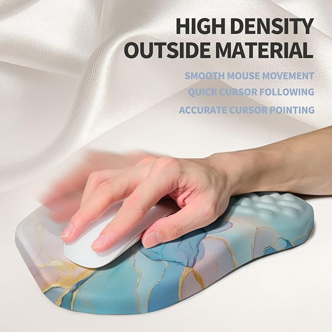 Ergonomic Raised Mouse Pad Wrist Support with Bilateral Slope Memory Foam Mousepad for Wrist Rest and Carpal Tunnel Pain Relief 11.8x7.9〃Blue Marble