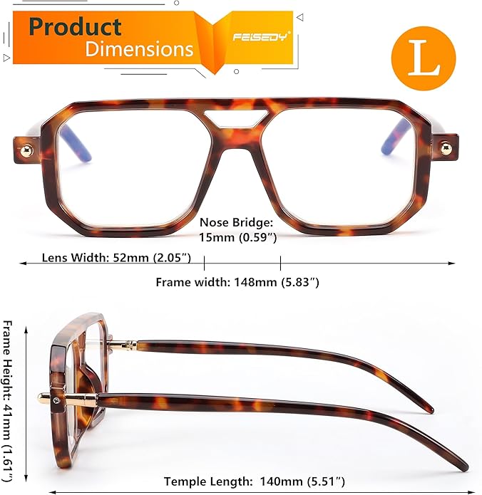 FEISEDY Vintage Square Blue Light Blocking Glasses Women Men 70s Flat Aviator Glasses Computer Anti Glare B0062