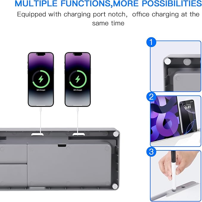 KVY Desk Whiteboard with Storage,Desktop Glass Dry Erase White Board Organizers Supplies with Accessories for Office, Home, School Essentials (Grey)