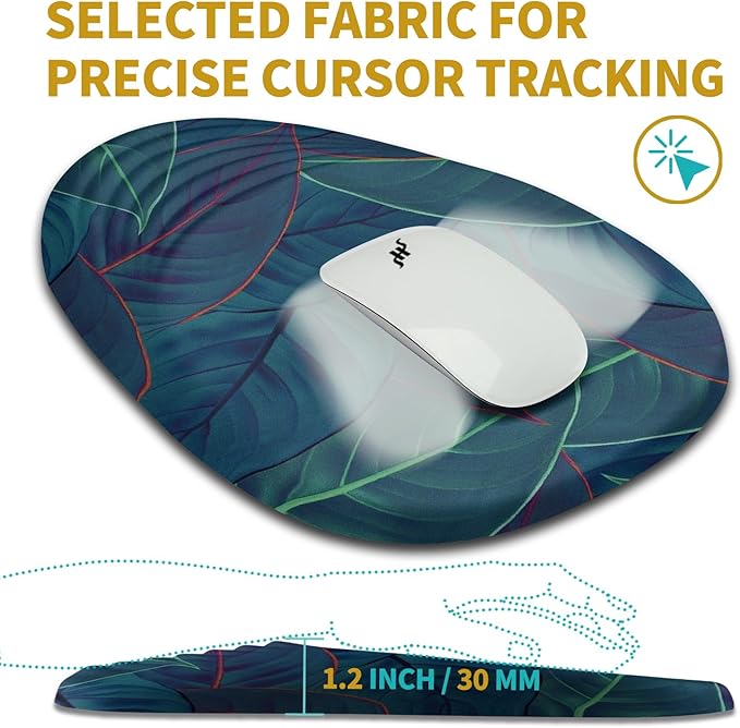 Hokafenle Ergonomic Mouse Pad Wrist Support with Stepped-Wedge Design, Wrist Rest Pain Relief Mousepad Filled with Memory Foam, Carpal Tunnel Mousepad for Wireless Mouse(12x8 inch, Green Leaves)