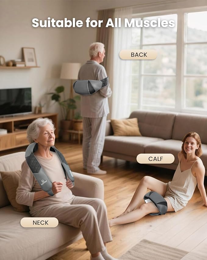 COMFIER Cordless Neck Massager with Heat, Back Massager for Pain Relief deep Tissue, 3D Shiatsu Neck Shoulder Massage with Carry Bag, Rechargeable Portable Ideal Gifts for Mom, Dad