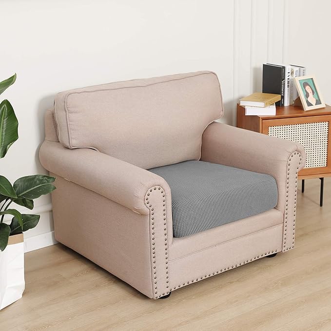 Easy-Going Stretch Chair Cushion Cover Sofa Cushion Furniture Protector Sofa Seat Sofa Slipcover Sofa Cover Soft Flexibility with Elastic Bottom(Chair Cushion, Light Gray)