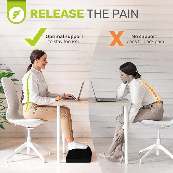 ErgoFoam Chiropractor-Endorsed Orthopedic Teardrop Design 2in1 Adjustable Under Desk Foot Rest for Lumbar Back Knee Pain (Black)