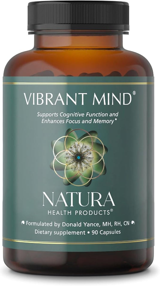 Natura Health Products Vibrant Mind - Nootropic Brain Supplement for Memory and Focus* - Featuring Bacopa, Ginkgo Biloba, Centellin & Phosphatidylserine -Caffeine Free (90 Capsules)