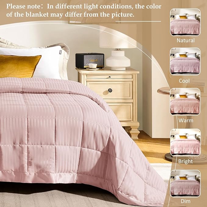 downluxe King Size Blanket with Satin Trim, Lightweight Down Alternative King Blanket for All Season, Machine Washable (Baby Pink, 90x108 Inch)