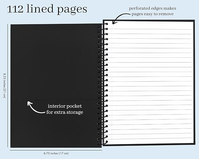 Kate Spade New York Black/White Mini Spiral Notebook, 8.25" x 6.75" Journal Notebook with 112 Lined Pages, Black Spade Dot