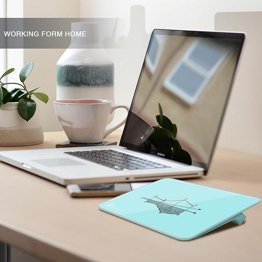 Teal Blue Mini Desktop Pure Glass Whiteboard, Small Slope Slick Desk Whiteboard Glass, Desk White Board, Desktop White Board Dry Erase, Stenography Artifact for Office Home Schooling Décor, 8x6 Inches