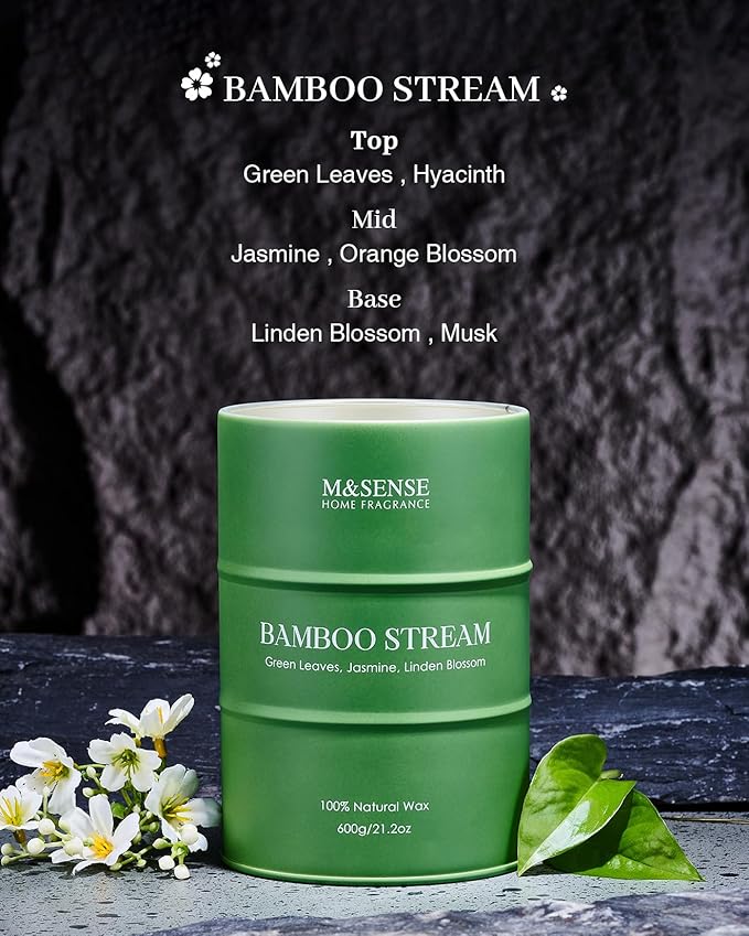 M&SENSE Bamboo Scented Candles Natural Non Toxic, Large Aromatherapy Candle for Stress Relief Meditation Relaxing, Housewarming Gifts for Women Men, 21.2oz 120 Hour Long Burning