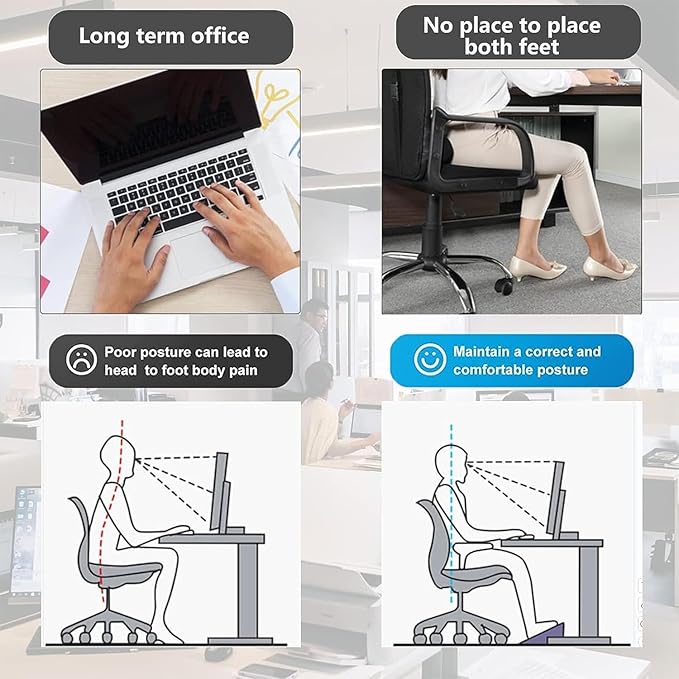Foot Rest for Under Desk at Work,Ergonomic 6-Height Adjustable Footstool，Under Desk Footrest with Foot Massage Roller,Chair Footstool for Leg (White)