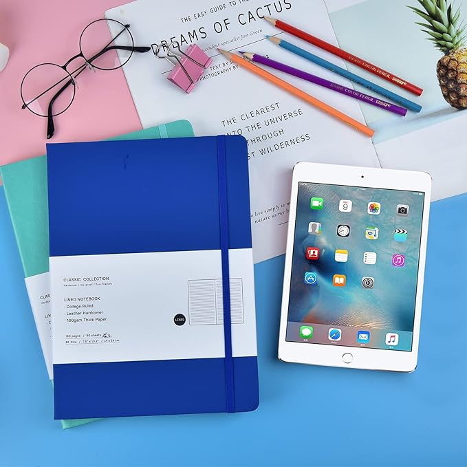 2 Pack B5 Journal Notebooks Classic College Ruled Notebooks Hardcover Lined Journals for Office Home School Business Writing Note Taking, 10.2 x 7.5 inch, 100GSM Thick Paper, 160 Pages (Blue/Green)