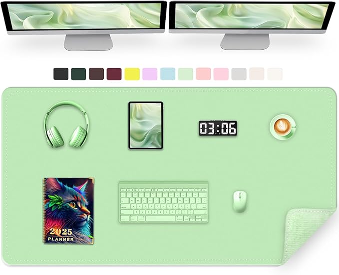 Large Desk Pad, 47.2" x 17" PU Leather Desk Mat for Desktop, Non-Slip Office Desk Mat for Desk, Desk Blotter Pad, Waterproof Computer Pad for Desk, Keyboard Mats for Home & Office (Light Green)