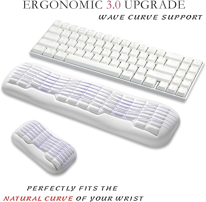 UnivoColors Compact-Sized Keyboard & Mouse Wrist Rest Set-Ergonomic 3.0 Upgrade with Wave Curve Support,Non-Slip Base,Perfect for Work & Gaming(Ivory)