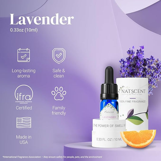 Lavender Essential Oils for Diffusers for Home, Nature-derived Lavender Essential Oil, Long-Lasting & Family-Friendly Diffuser Oils Scents, IFRA Certified, Cold Air & Ultrasonic - 0.33 oz