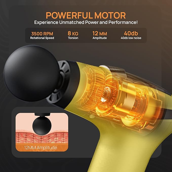 Massage Gun Deep Tissue with Muscle Massager Belt for Relaxation with Extended Handle 3-In-1 Back Massager for Pain Relief, 12 Speed Levels & 4 Replaceable Heads for Athletes, Gym Recovery and Seniors