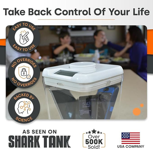 Kitchen Safe Time Locking Container (Medium), Timed Lock Box for Cell Phones, Snacks, and other unwanted temptations (Red Lid + 5.5” Clear Base with Access Port)