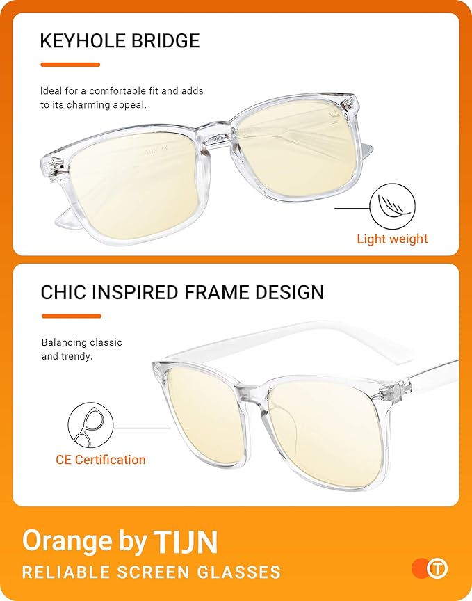 TIJN Gaming Glasses Blue Light Blocking Glasses for Women Men Nerd Eyeglasses Screen Fatigue Anti UV Glare (Transparent(Gaming Glasses))