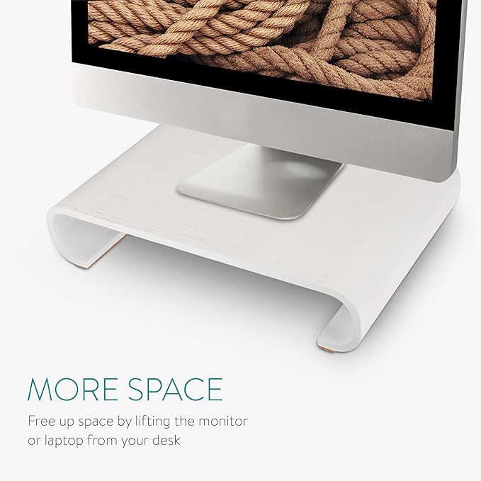 Navaris Wood Monitor Stand Riser - Computer Desk Organizer Desktop Dock Wooden Mount Display for PC TV Screen Notebook Laptop - Oak with White Stain