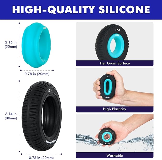Hand Grip Strengthener, Grip Strength Tranier and Finger Excerciser, Silicone Hand Stretcher Rings for Athletes, Stress Relief, Physical Therapy, 8 Resistance Levels, 5 Pack