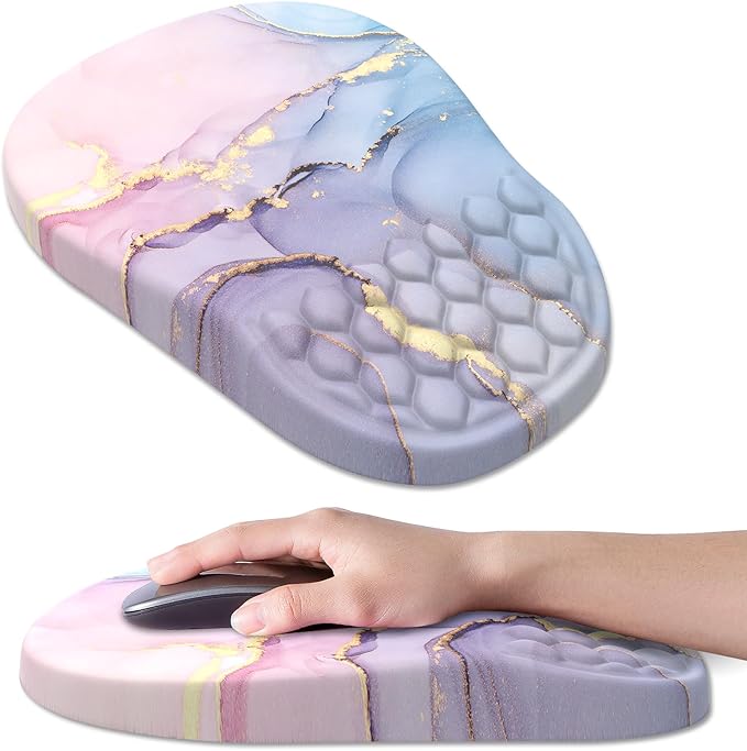 Ergonomic Mouse Pad Wrist Support, with Memory Foam & Non-Slip PU Base, Comfortable Massage Design Mouse Pad Relieve Wrist Fatigue&Pain, Suitable for Computer, Office and Home(03Pink Marble)