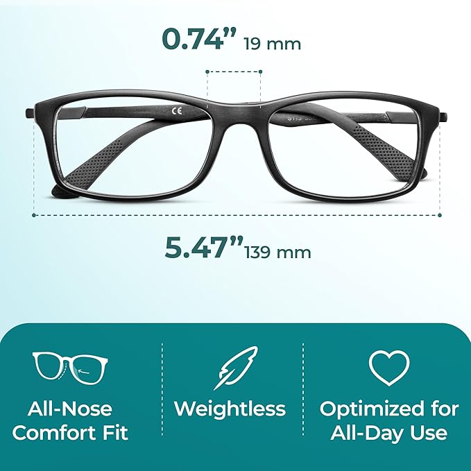 Prospek Blue Light Blocking Glasses For Men DYNAMIC +2.25 Diopters - High Optical Quality Lenses - Regular Size