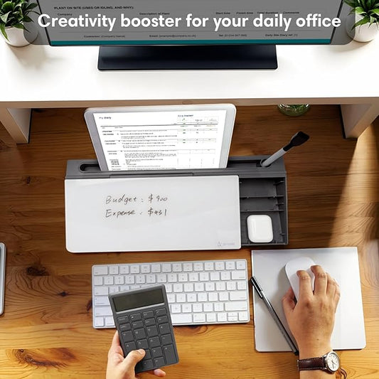 Varhomax Glass Desk Whiteboard with Calculator, Desktop Dry Erase White Board with Storage, to Do List Memo Notepad for Home and Office