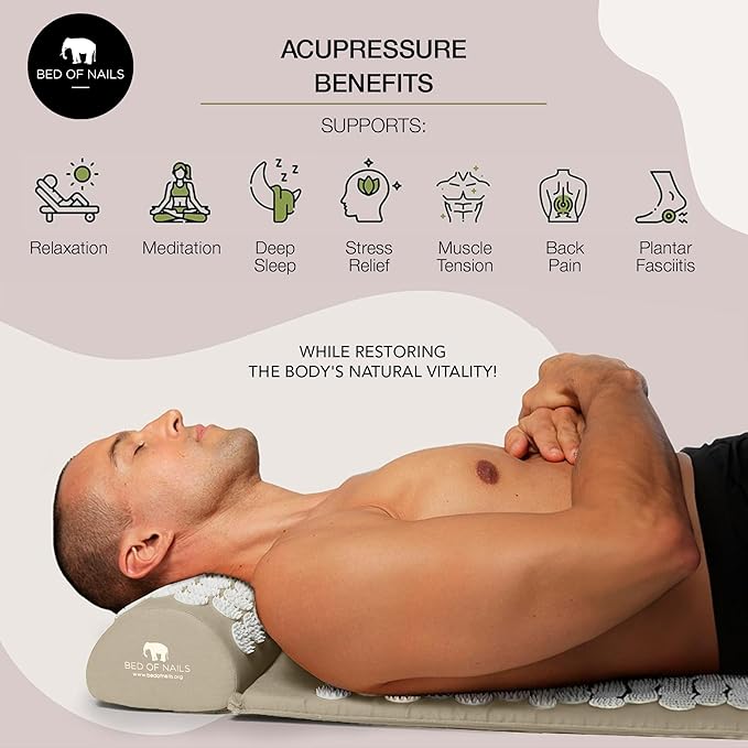 Original Comfortable Premium Eco Acupressure Mat Pillow Cushion Strap for Pain Relief, Increased Energy, Relaxation, Muscle Recovery with Tote Bag (ECO Travel)