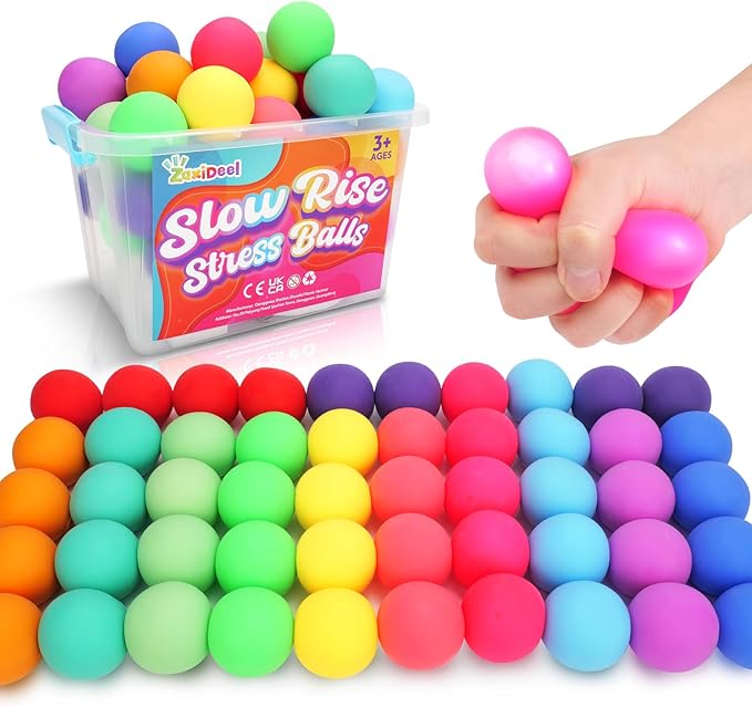 50 Pack Slow Rising Stress Ball, Large Box Stretchy Squishy Ball for Anxiety Relief, Pull Stretch Fidget Toys Bulk for Students, Value Set for Teacher, Offices & Group Therapy