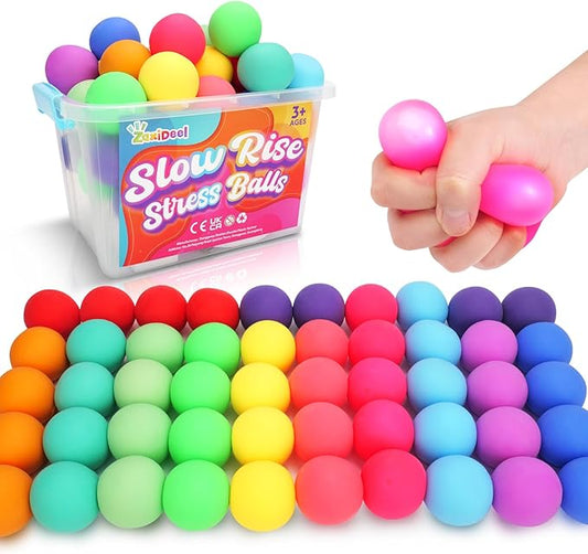 50 Pack Slow Rising Stress Ball, Large Box Stretchy Squishy Ball for Anxiety Relief, Pull Stretch Fidget Toys Bulk for Students, Value Set for Teacher, Offices & Group Therapy