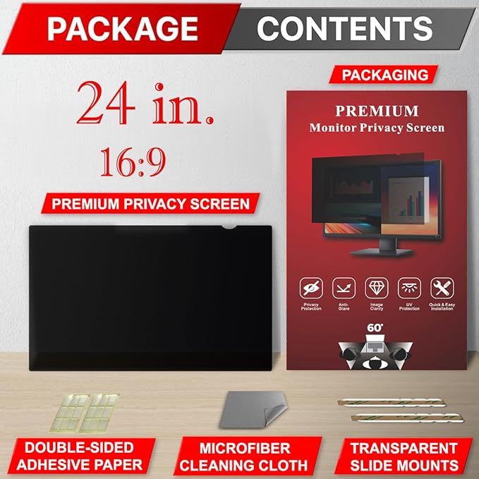 24 Inch Privacy Screen Filter for Widescreen 16:9 Monitor | Privacy Shield | Anti-Glare | Anti-Blue light Protector | Eye Protection | Computer Security Private Filter