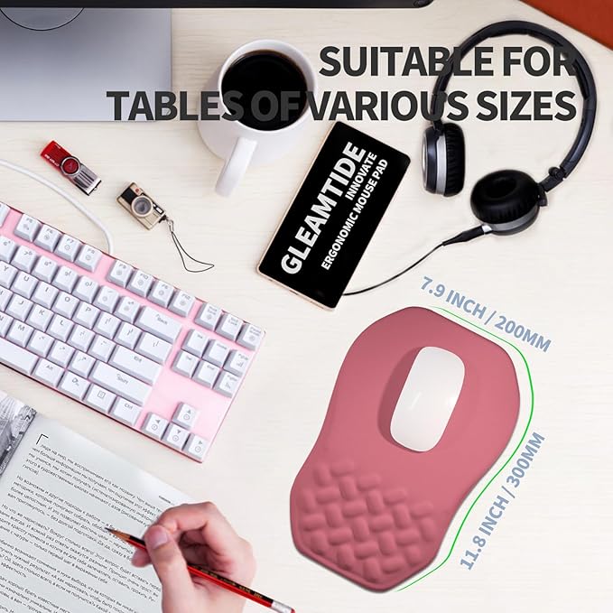 Ergonomic Raised Mouse Pad Wrist Support with Bilateral Slope Memory Foam Mousepad for Wrist Rest and Carpal Tunnel Pain Relief 11.8x7.9〃 Melon Pink