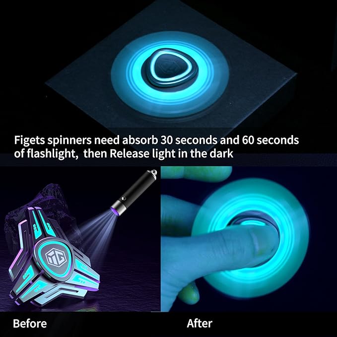 Fidget Spinners, Fidget Spinners Toy, Stress Anxiety ADHD Relief Figets Toy, Spinner Gifts for Adults and Teens, Cool Metal Finger Hand Toy with Luminous Light, Absorb Solar Light Then Release in Dark
