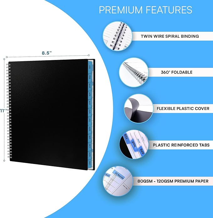 Ensight 2026 Appointment Book & Planner Ensight 8.5 x 11 inches Large Tabbed Daily Hourly Weekly Planner Schedule Book 15 Minute time Slots Business & Personal Planner Jan 2026 Dec 2026 Blue
